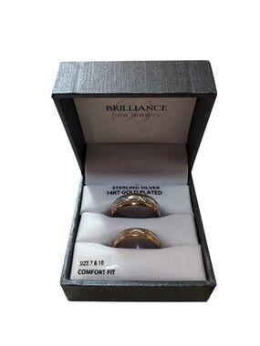 NEW Brilliance 14KT Gold-Plated Sterling Silver Women & Men's Wedding Rings Set